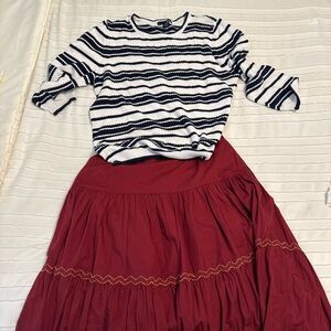 Anthropologie Deep Red Tiered Lace Maxi Skirt